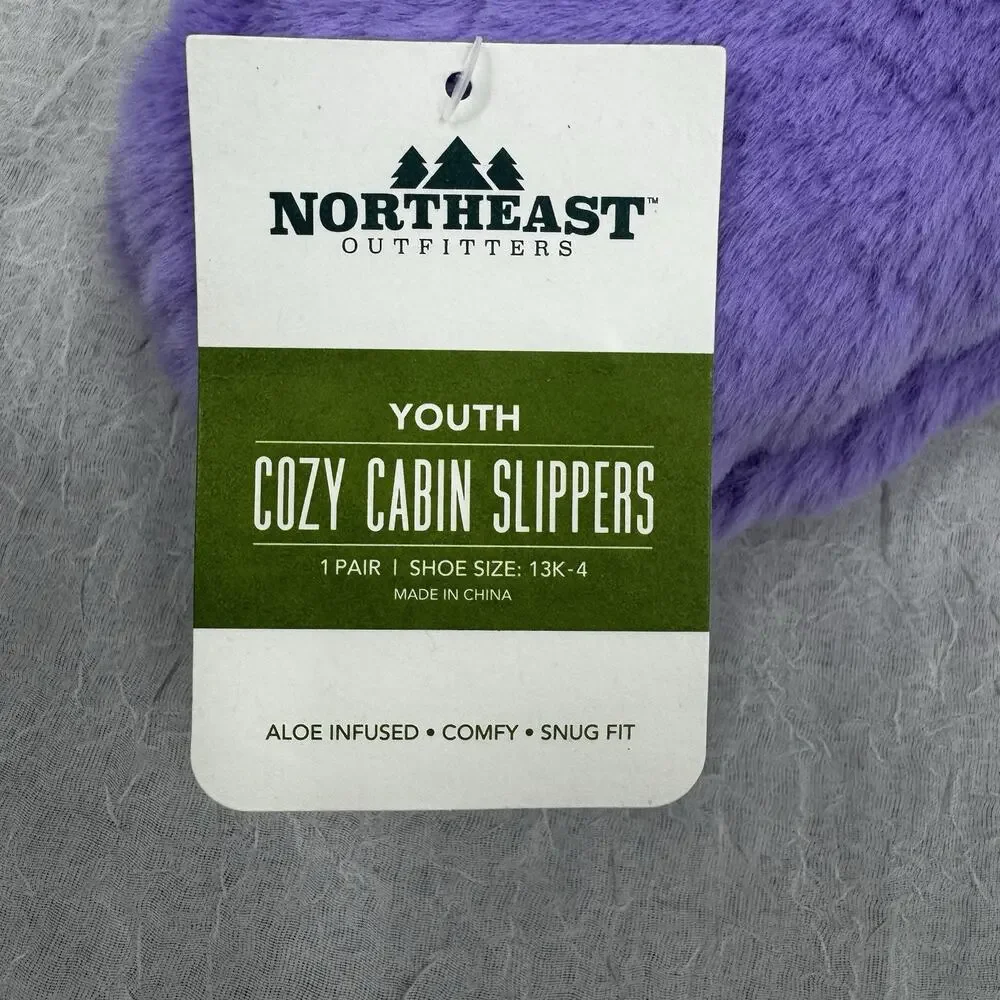 Northeast Outfitters Cozy Cabin Girls' Fur Heart Slippers Size Small Purple